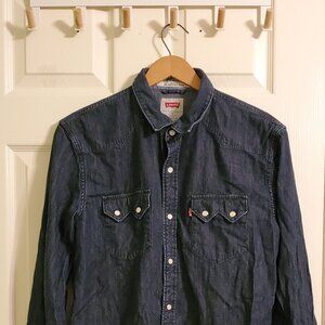 Levi’s Modern Fit Western Pearl Snap Denim Shirt Dark Indigo Large